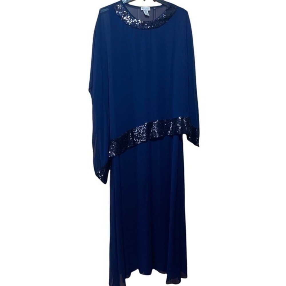 Miss Cristina USA Asymmetrical Popover Chiffon with Sequin Cape and Dress -  3XL